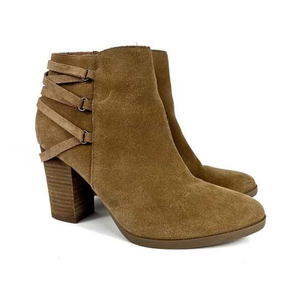 Franco Fortini Carly Brown Suede Braid Lace Back Wooden Block Heel Ankle Boots 6 - Picture 1 of 5